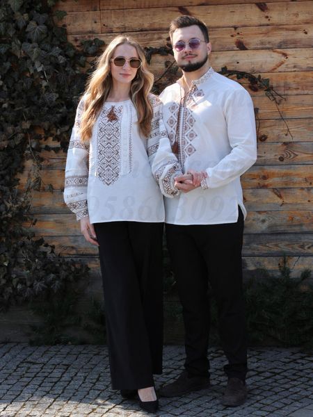 Вишиванки чоловіча "Кавова мозаїка" і жіноча "Талісман світла" 9005-БКР+7179-Б фото