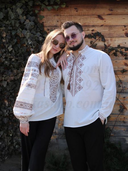 Вишиванки чоловіча "Кавова мозаїка" і жіноча "Талісман світла" 9005-БКР+7179-Б фото