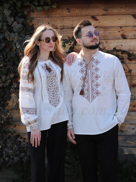 Вишиванки чоловіча "Кавова мозаїка" і жіноча "Талісман світла" 9005-БКР+7179-Б фото