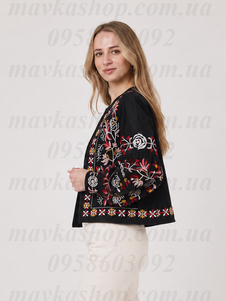 Жіночий піджак накидка &laquo;Квіткова мапа&raquo; 5050-ЧЧ-01 фото