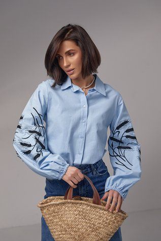 Жіноча вишиванка &ldquo;Осінній Лан&rdquo; блакитна 5603-БЛ-01 фото