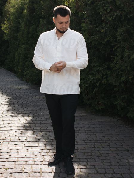 Чоловіча вишиванка "Вічність орнаменту" біла з білою вишивкою B005-ББ-01 фото