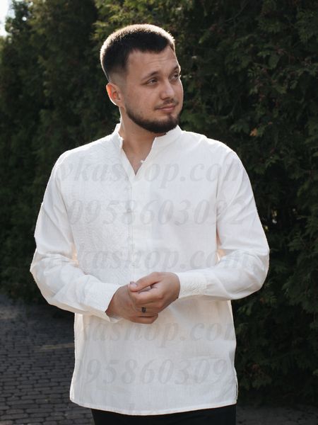 Чоловіча вишиванка "Вічність орнаменту" біла з білою вишивкою B005-ББ-01 фото