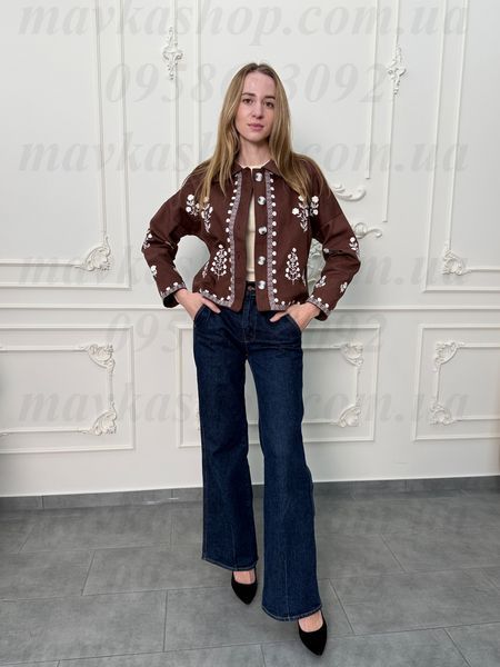 Жіночий вишитий піджак &laquo;Квітковий Орнамент&raquo; коричневий 2484-КОР-01 фото