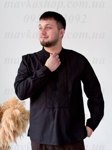 Чоловіча чорна вишиванка &laquo;Слобожанка&raquo; з геометричним орнаментом чорним по чорному 9094-ЧЧ-01 фото
