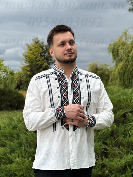 Чоловіча вишиванка &laquo;Гірська симфонія&raquo; біла B010-Б-01 фото