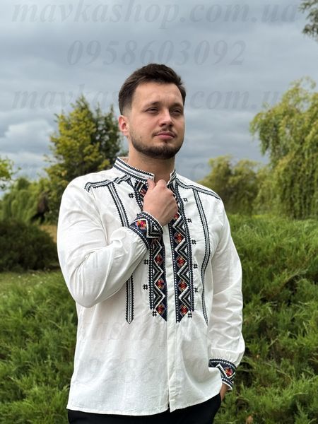 Чоловіча вишиванка &laquo;Гірська симфонія&raquo; біла B010-Б-01 фото