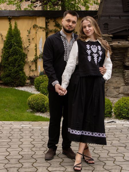Елегантна чорна бавовняна спідниця міді з вишивкою поясом та кишенями 2102-Ч-01 фото