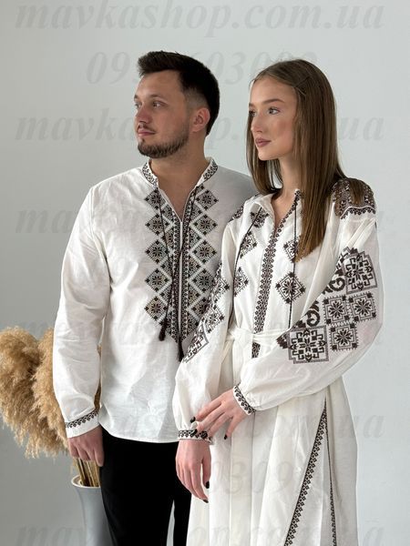 Комплект молочних парних вишиванок &laquo;Темно-коричнева мозаїка&raquo; 9005-БТКР+7529-БТКР фото