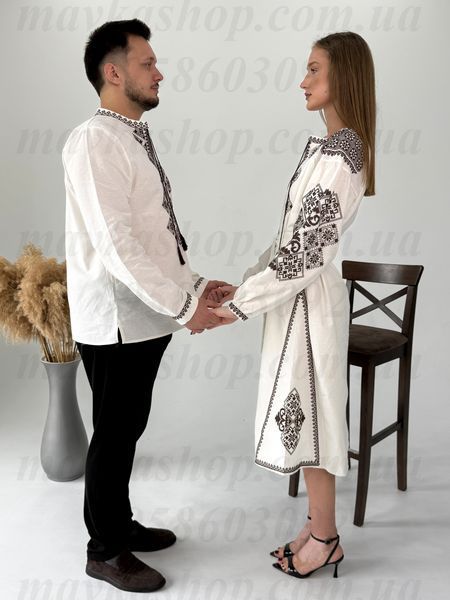 Комплект молочних парних вишиванок &laquo;Темно-коричнева мозаїка&raquo; 9005-БТКР+7529-БТКР фото